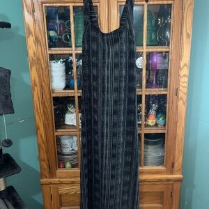 Athleta Black and Gray Striped Maxi Dress